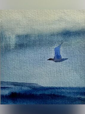 ORIGINAL WATERCOLOR by Allison Spreadborough / BIRD IN FLIGHT / 3.75 x 5.25 In.